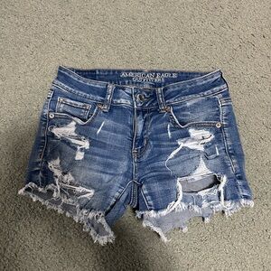 American Eagle Outfitters Women's Ripped Blue Jean Shorts